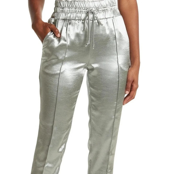 Cinq A Sept Silver Adalie Satin Hammered Drawstring Dress Pants Women’s Medium M - Picture 1 of 9